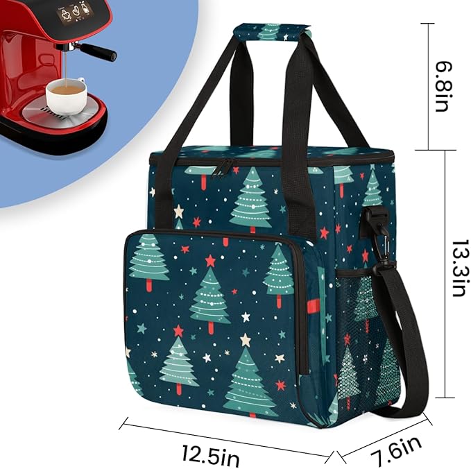 Christmas Tree Coffee Maker Carrying Bag Abstract Tree Travel Storage Bag Compatible with K-Mini or K-Mini Plus Single Serve Coffee Brewer Carrying Case with Multiple Pockets &amp Shoulder Strap