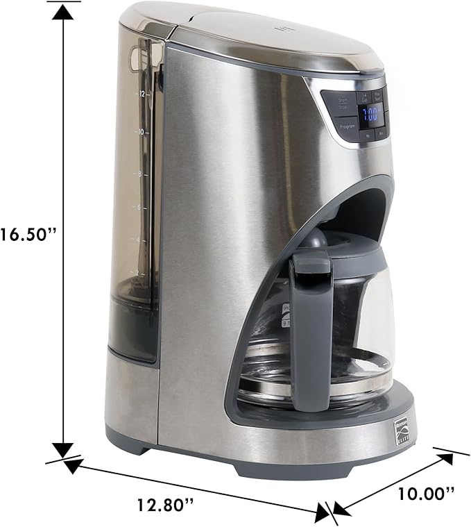 Koolatron Kenmore Elite Drip Coffee Maker - 12-Cup Programmable Coffee Machine With Glass Pot Pause and Pour Auto Shut-Off Large Water Reservoir Reusable Filter Dishwasher Safe Carafe
