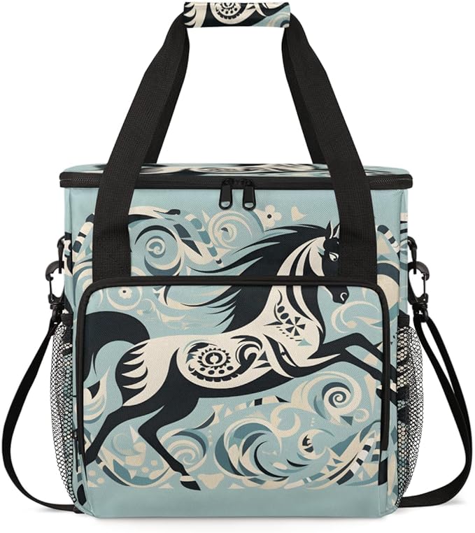 Boho Horse Coffee Maker Carrying Bag Abstract Horse Travel Storage Bag Compatible with K-Mini or K-Mini Plus Single Serve Coffee Brewer Carrying Case with Multiple Pockets &amp Shoulder Strap