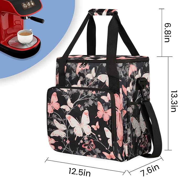 Abstract Butterfly Coffee Maker Carrying Bag Graffiti Butterfly Travel Storage Bag Compatible with K-Mini or K-Mini Plus Single Serve Coffee Brewer Carrying Case with Pockets &amp Shoulder Strap
