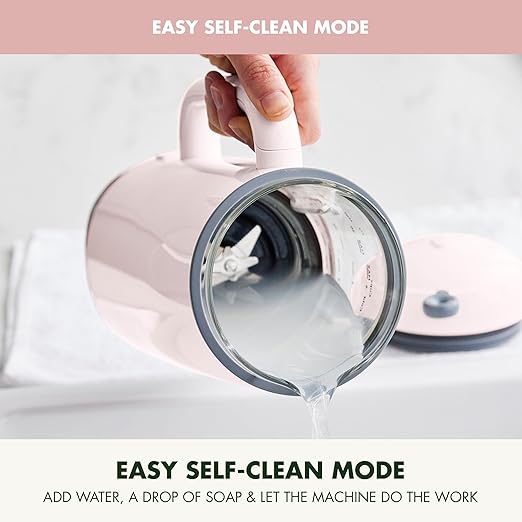 GreenPan Nut Milk Maker 15-in-1 Homemade Soy Almond Oat Coconut Non-Dairy Rice Soup Baby Food BPA-Free Smooth Creamy Texture Self Clean Barista Quality Milk Delay Start Boil Water Pink