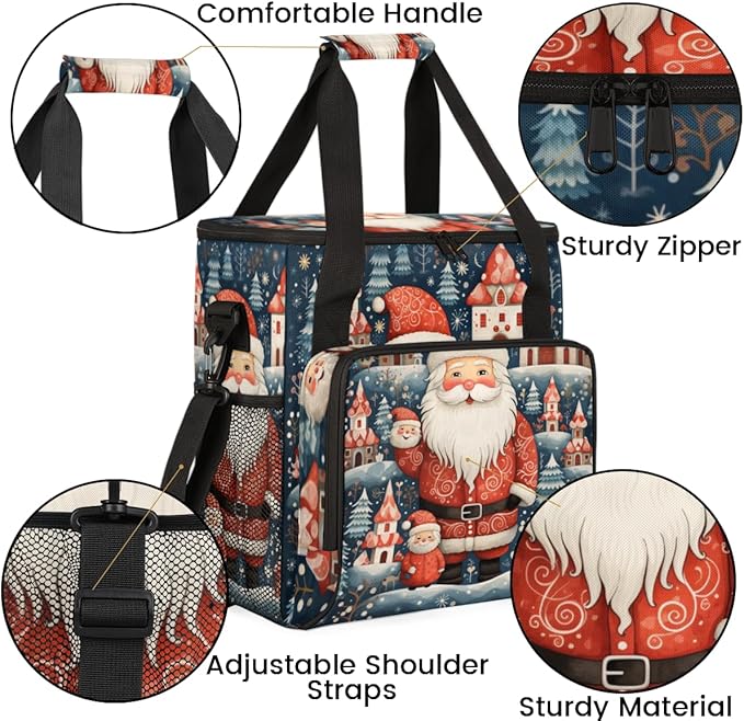 Xmas Santa Claus Coffee Maker Carrying Bag Retro Santa Claus Travel Storage Bag Compatible with K-Mini or K-Mini Plus Single Serve Coffee Brewer Carrying Case with Multiple Pockets &amp Shoulder St