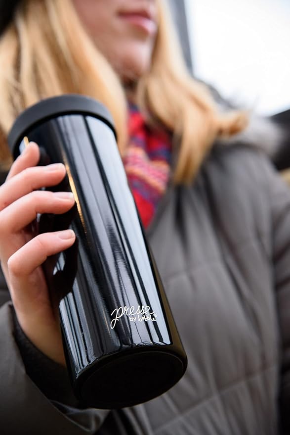 bobble French Coffee Presse On-The-Go use Quick Brew Slim Design Triple Wall Insulation 14 oz (Blue)