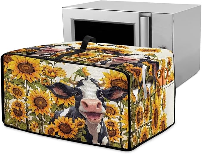 Cow Sunflower Print Toaster Oven Air Fryer Dust Cover Washable Heavy Duty Small Kitchen Appliance Dust Covers with Accessory Pockets Kitchen Accessories S