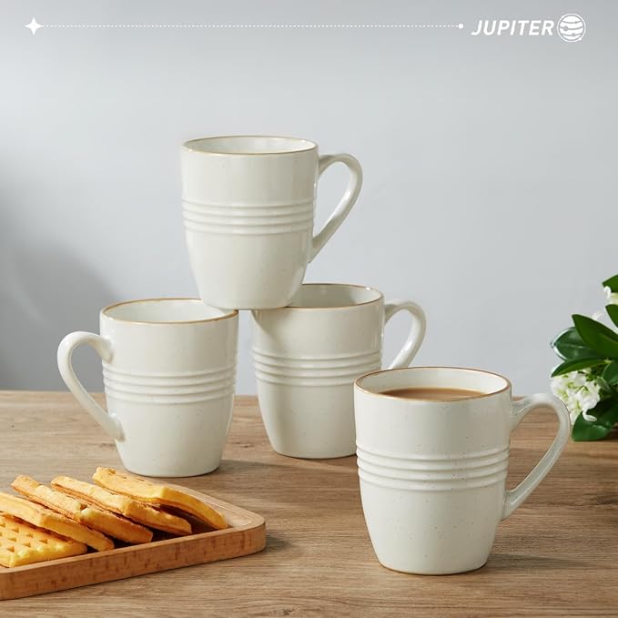 Famiware Jupiter 12-Piece Dinnerware Sets 4-Piece Pasta Bowls 4-Piece 14 oz Mug Set 20-Piece Stoneware Dinnerware Sets White