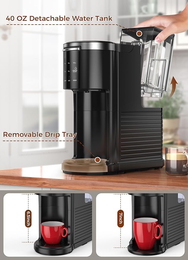 COWSAR Commercial Single Serve Coffee Maker K Cup Coffee Brewer for Capsule and Ground Coffee Capsule Coffee Machine with 40 Oz Water Tank Instant-Heat 5 Brew Sizes Up To 14 Oz Black