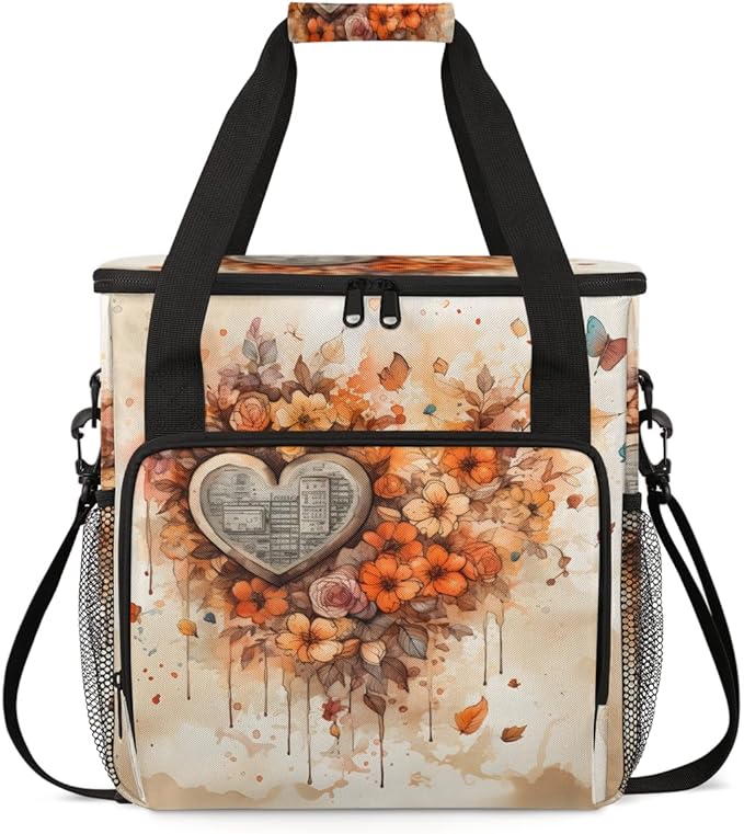 Heart Flowers Coffee Maker Carrying Bag Portable Travel Storage Tote Bag Compatible with K-Mini or K-Mini Plus Single Serve Coffee Brewer Carrying Case with Multiple Pockets &amp Shoulder Strap