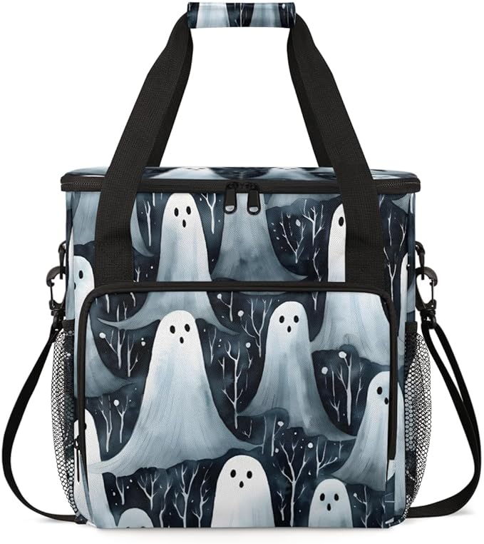 Halloween Ghosts Coffee Maker Carrying Bag Modern Ghosts Travel Storage Bag Compatible with K-Mini or K-Mini Plus Single Serve Coffee Brewer Carrying Case with Multiple Pockets &amp Shoulder Strap