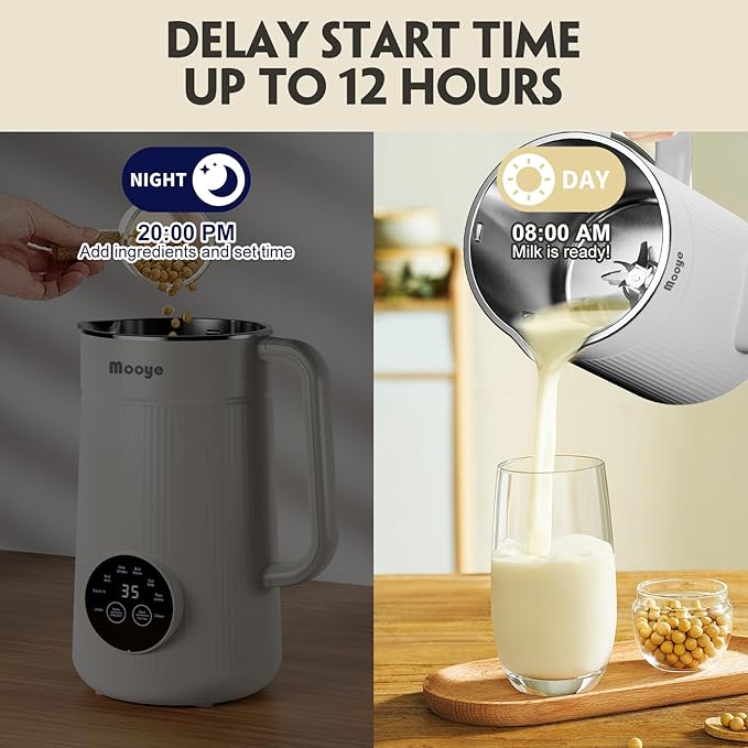 Automatic Nut Milk Maker Machine 8 in 1 Soy Milk Maker 35 oz Almond Machine Maker 12-Hour Delay Keep Warm Non Dairy Beverages Juice/Rice Paste/Clean/Milk Shake 800W Heating Self Cleaning