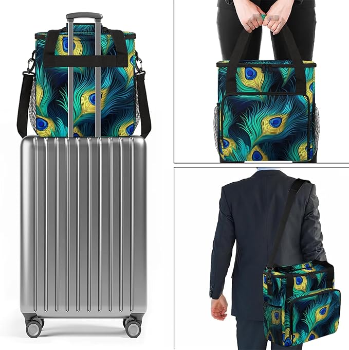 Peacock Bird Feathers Travel Coffee Maker Carrying Bag Large Organizer Storage Tote Bag Insulated Reusable Cooler Grocery Bags