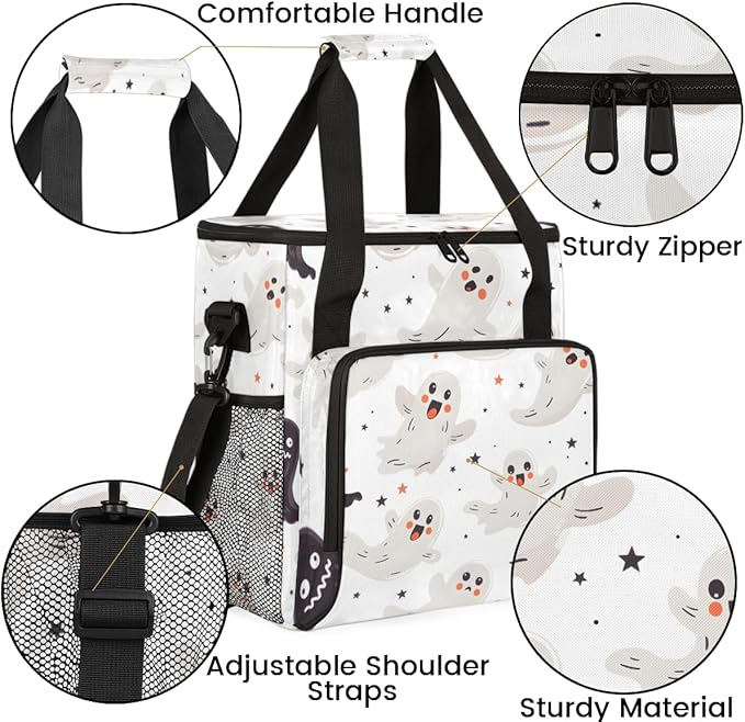 Cartoon Spooky Ghost Coffee Maker Carrying Bag Portable Travel Storage Tote Bag Compatible with K-Mini or K-Mini Plus Single Serve Coffee Brewer Carrying Case with Multiple Pockets &amp Shoulder St
