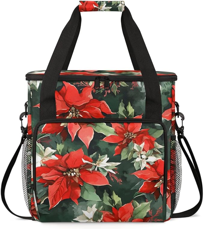 Holly Berry Flowers Coffee Maker Carrying Bag Oil Painting Flowers Travel Storage Bag Compatible with K-Mini or K-Mini Plus Single Serve Coffee Brewer Carrying Case with Pockets &amp Shoulder Strap