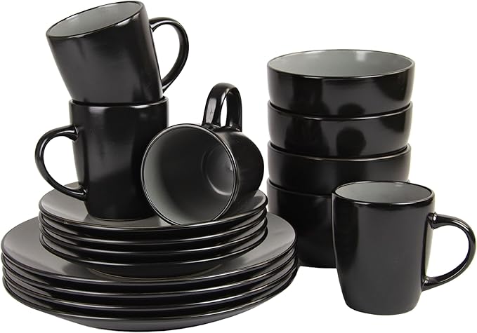 10 Strawberry Street 16 Piece Two Tone Coupe Dinnerware Set - Black/Gray