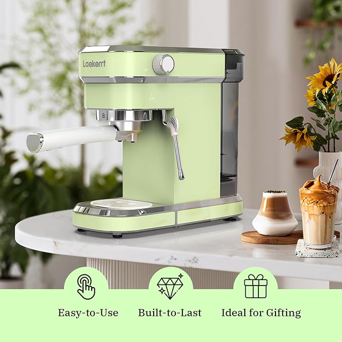Laekerrt Espresso Machine 20 Bar Espresso Maker CMEP01 with Milk Frother Steam Wand Professional Expresso Machine for Cappuccino and Latte (Stainless Steel Green) Gift for Dad Father Coffee Lovers