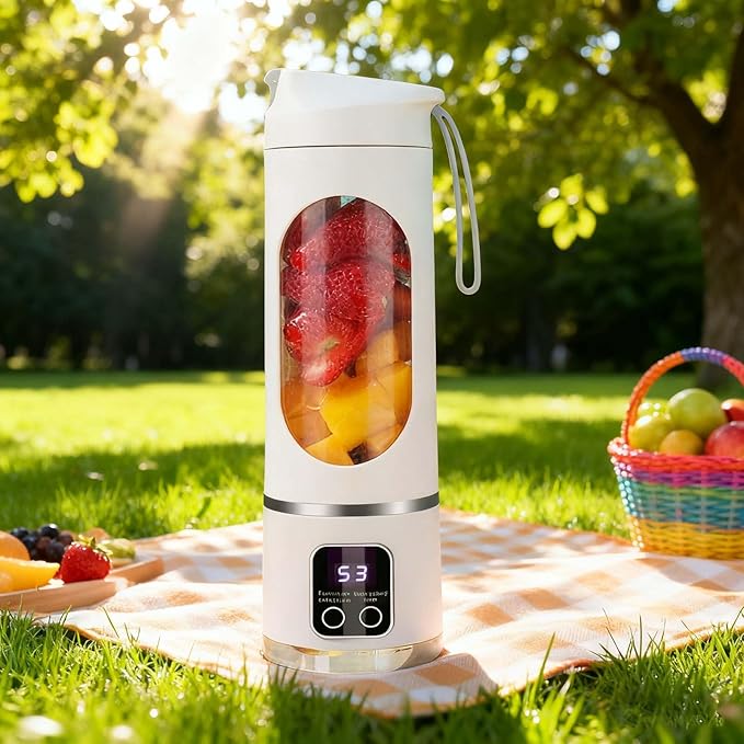 Portable Juicer USB Rechargeable 1500mah Battery 3 Speed Cooking Machine with Display 450ML Electric Juicer Easy Clean Design for Smoothies Ice Crushing Gym Fresh Fruit Juices (Purple)