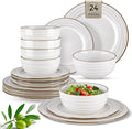 GBHOME Ceramic Dinnerware Sets 24 pcs Embossed Elegant Stoneware Plates and Bowls Sets Housewarming Wedding Gift | Dishwasher &amp Microwave Safe | Dishes Set Service for 8