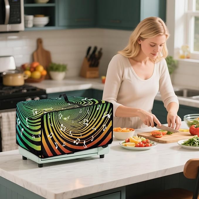 Music Pattern Bread Maker Covers Anti Dust Toaster Oven Cover for Kitchen Counter Decorative Toaster Oven Air Fryer Cover Compatible with Air Fryer Toasters Smart Oven Black