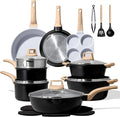 CAROTE 21pcs Pots and Pans Set Nonstick Cookware Set Black Induction Kitchen Cooking Set w/Frying Pans &amp Saucepans(PFOS PFOA Free)
