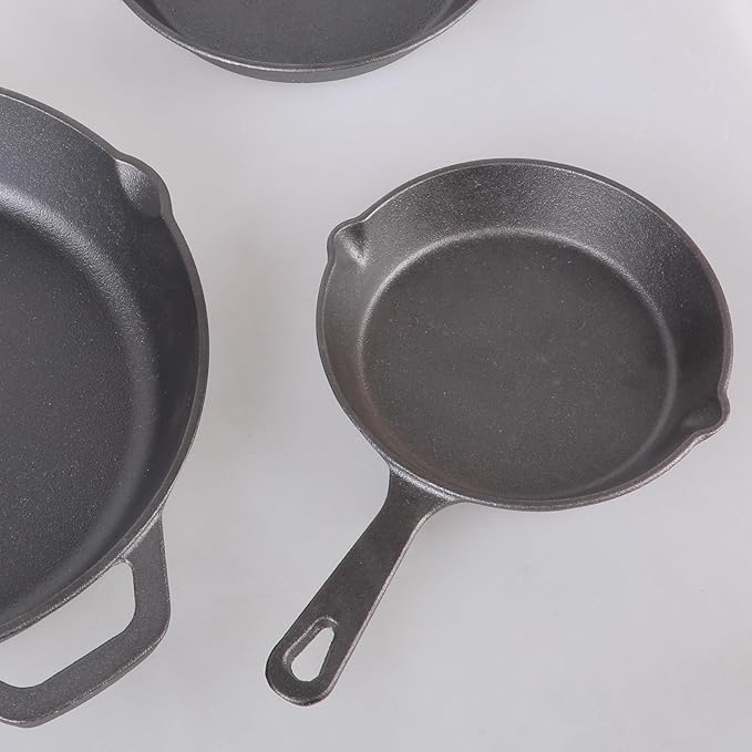 3Piece Set Heavy-Duty Professional Restaurant Chefs PreSeasoned Pan Cookware Set 6 8 10
