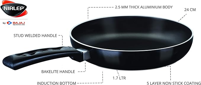 Nirlep by Bajaj Electricals Sakhi Induction-Base Non-Stick 3-Piece Cookware Set with Lid Black