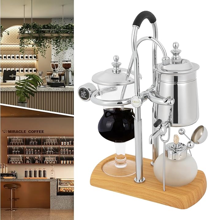 Belgian Siphon Coffee Maker - Unique Gravity Vintage Design 500ml/15 oz (Silver)