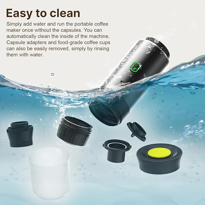 Irishom Portable Coffee Machine 3 in 1 Cordless Electric Coffee Maker Work with Capsule and Ground Coffee Cold Brew and Heating Coffee Maker with 150ml Cup