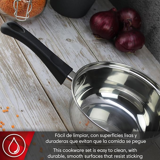 Magefesa Style – Stainless Steel Cookware Set of 5 Pieces Including 2 Pots + Saucepan + 2 Glass Lids All Types of Cookers Induction