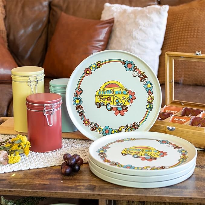 Everything Kitchens Modern Flat 16-Piece Dinnerware Set | Peace &amp Love (11 Dinner Plates (Set of 4))