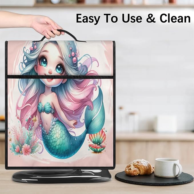 Kitchen Aid Mixer Cover Ocean Mermaid Stand Mixer Cover Compatible with 6-8 Quarts Stand Mixers Dust Covers with Zipper Pocket Foldable Washable Kitchen Aid Organizer Bag