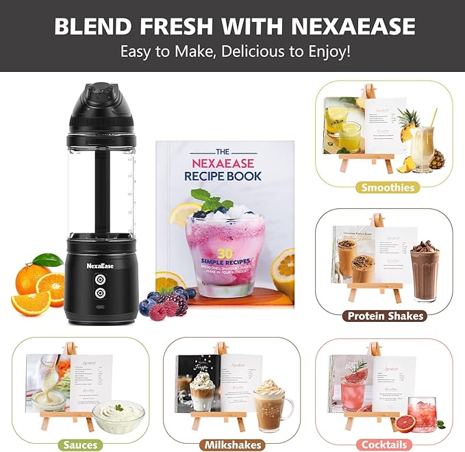 Portable Blender with Insulated Carrying Case &amp Recipe Book for Shakes and Smoothies 24 OZ Personal Juicer Electric Protein Shaker Bottle Mini Small Blender Cup with USB-C Rechargeable Travel L