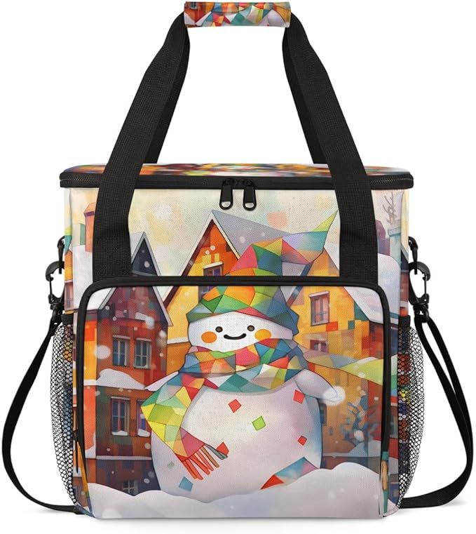 Watercolor Snowman Coffee Maker Carrying Bag Christmas Snowman Travel Storage Bag Compatible with K-Mini or K-Mini Plus Single Serve Coffee Brewer Carrying Case with Pockets &amp Shoulder Strap
