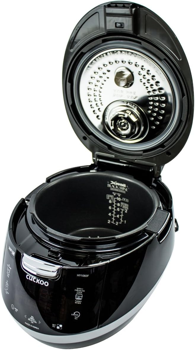 CUCKOO CRP-HY1083F | 10-Cup (Uncooked) Induction Heating Pressure Rice Cooker | 13 Menu Options Auto-Clean Voice Navigation Stainless Steel Inner Pot Made in Korea | Black