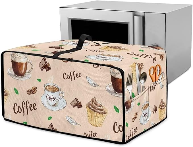 Rectangular Toaster Oven Cover Stain Resistant Washable Appliance Cover with Side Pockets Neat Storage and Protection for Kitchen Appliances Coffee Leaves