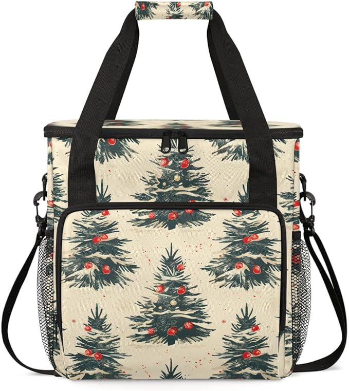 Cartoon Tree Xmas Coffee Maker Carrying Bag Portable Travel Storage Tote Bag Compatible with K-Mini or K-Mini Plus Single Serve Coffee Brewer Carrying Case with Multiple Pockets &amp Shoulder Strap