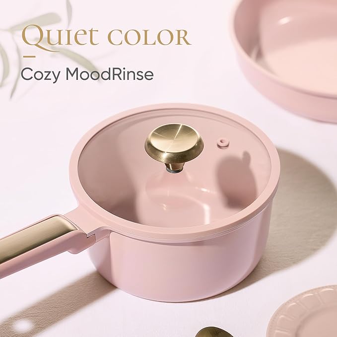 CAROTE Ceramic Cookware Set Nonstick 14pcs Pots and Pans Set Nonstick Non-Toxic &amp PFAS-Free Dishwasher RV/Camping Cookware Set Cooking Pots with Lids Pink Blush