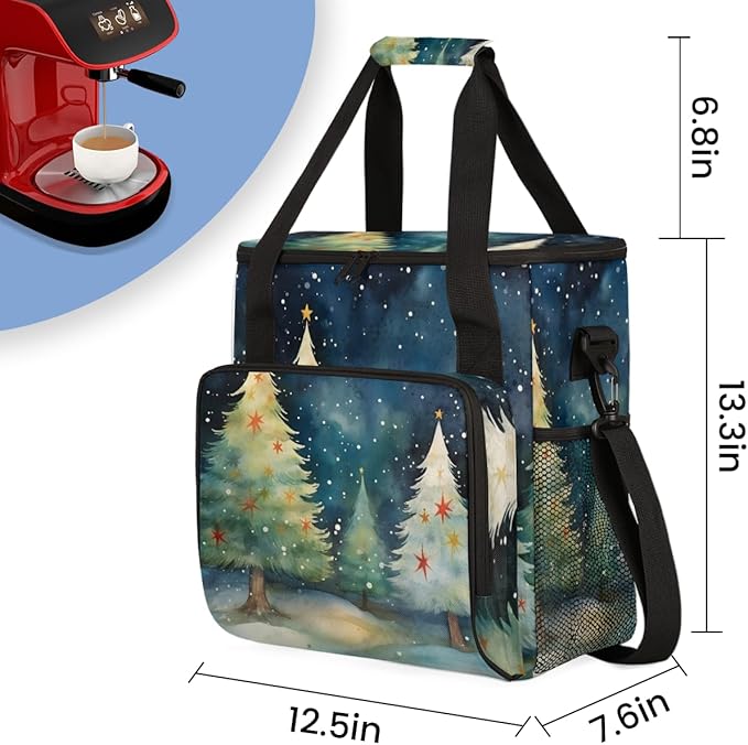 Graffiti Christmas Tree Coffee Maker Carrying Bag Travel Storage Bag Compatible with K-Mini or K-Mini Plus Single Serve Coffee Brewer Carrying Case with Multiple Pockets &amp Shoulder Strap