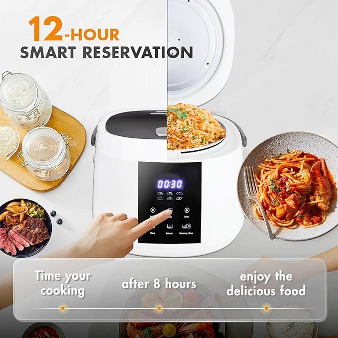 3L Rice Cooker 12 cups (Cooked) Mini Digital Rice Cooker6 in 1 Multicooker for Grain Preset and Reheat Options 12-Hr Delay Timer Auto Keep Warm Non-Stick Inner Pot with Steaming Basket