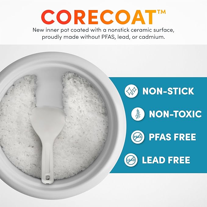 AROMA® CoreCoat Rice Cooker with Pop-Up Food Steaming Basket (4 Cups Cooked 2 Cups Uncooked)