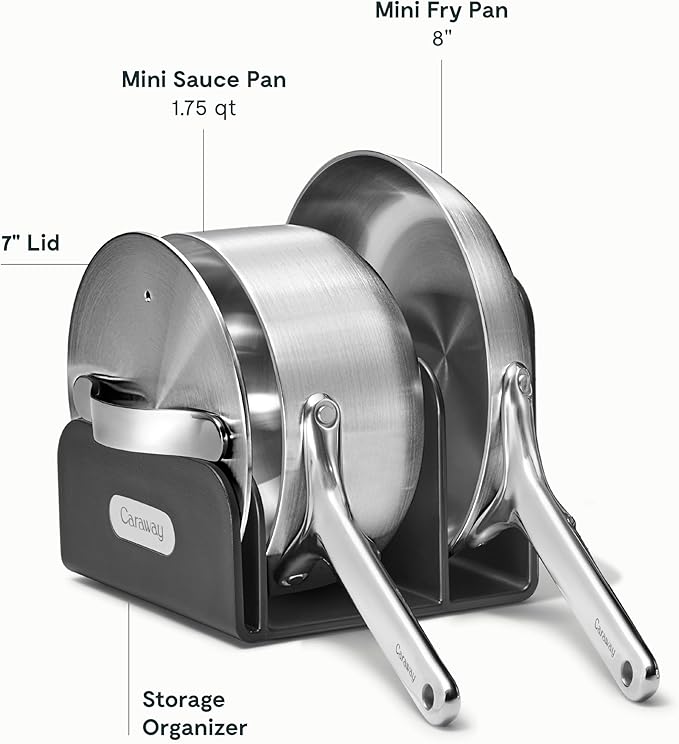 Caraway Stainless Steel Mini Duo - 5-Ply Stainless Steel Fry Pan (8 In) &amp Sauce Pan (1.75 Qt) - Oven Safe &amp Stovetop Agnostic - Non Toxic PTFE &amp PFOA Free