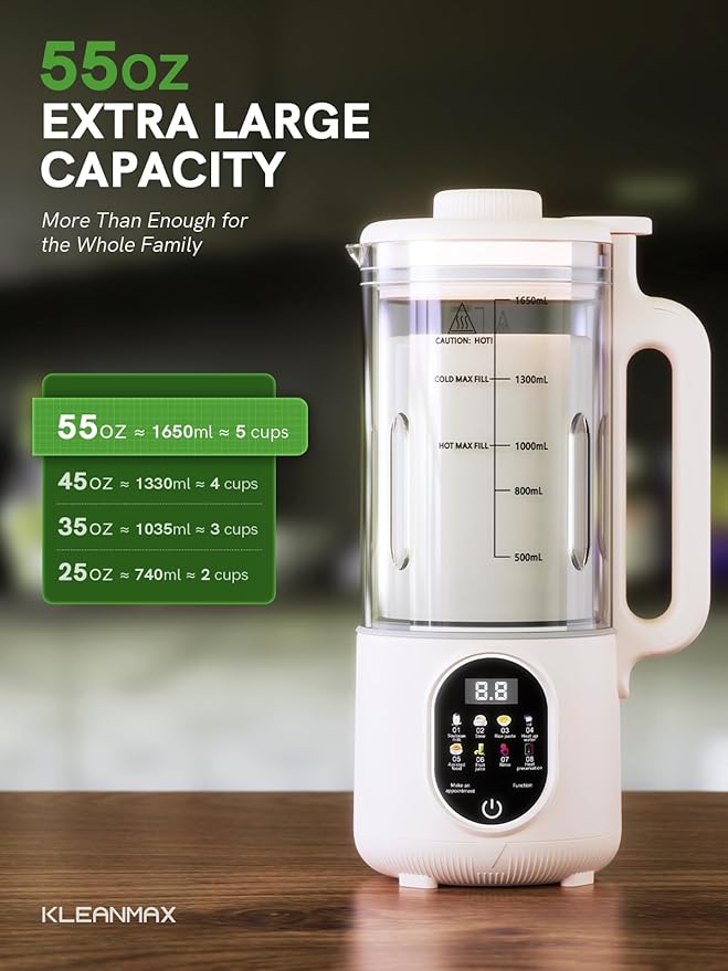 Upgraded 55oz Nut Milk Maker Machine (Extra Large)10-in-1 Automatic Soy Milk Maker with 20 Blades Homemade Plant-Based Oat Almond Milk Maker with Auto Clean/DelayStart/BoilWater/Keep Warm5-6 Cups