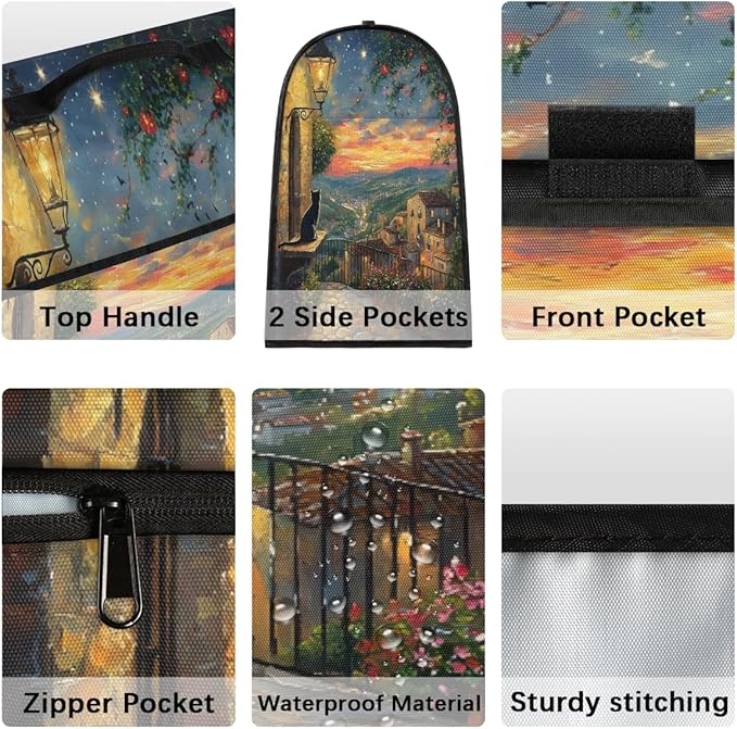 Kitchen Aid Mixer Cover Light Night Scene Cat Flower Stand Mixer Cover Compatible with 6-8 Quarts Stand Mixers Dust Covers with Zipper Pocket Foldable Washable Kitchen Aid Organizer Bag