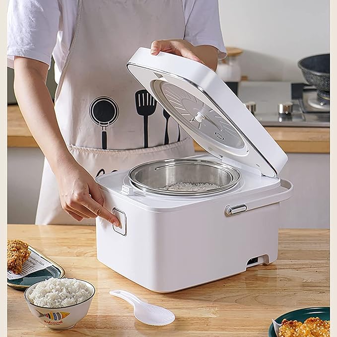 Rice Cooker &amp Low Sugar Drained Rice Pot 3L Large Capacity Aluminum Non-Stick Liner for Family Dormitory (Green) (White)