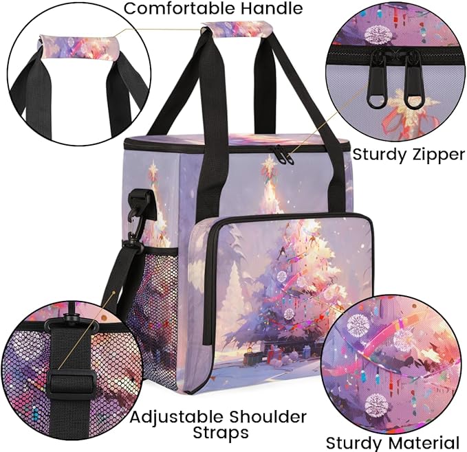 Christmas Tree Coffee Maker Carrying Bag Oil Painting Tree Travel Storage Bag Compatible with K-Mini or K-Mini Plus Single Serve Coffee Brewer Carrying Case with Multiple Pockets &amp Shoulder Stra