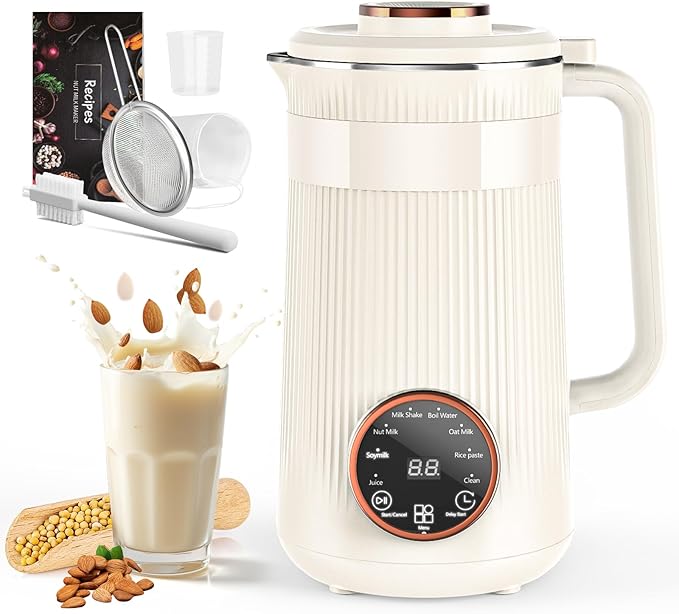 Nut Milk Maker Machine 35oz Homemade Soy Almond Oat Coconut Plant Based and Non Dairy Beverages 8 in 1 Automatic Soybean Machine With 12H Delay Start/Keep Warm/Boil Water