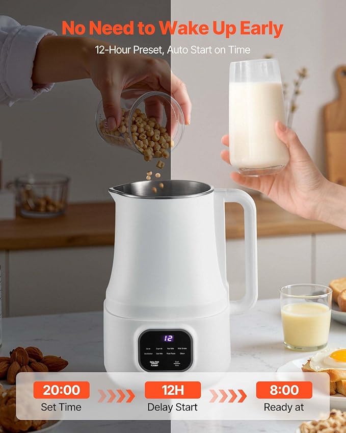 8-in-1 Nut Milk Maker 34oz Soy Milk Machine - Oat Almond Rice Milk Smoothie Juice Boil Water Self-Clean 12-Hour Delay Quiet Operation
