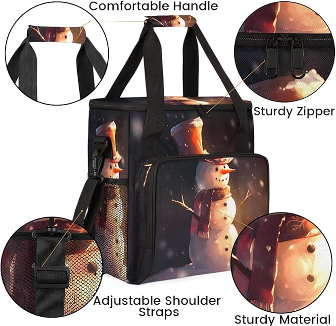 Christmas Snowman Coffee Maker Carrying Bag Glitter Snowman Travel Storage Bag Compatible with K-Mini or K-Mini Plus Single Serve Coffee Brewer Carrying Case with Multiple Pockets &amp Shoulder Str