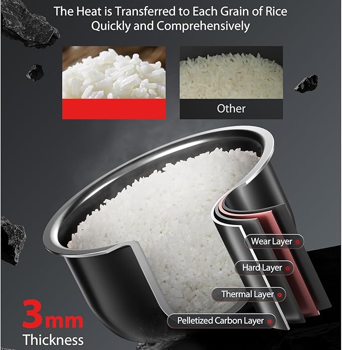 3 Cups Uncooked Small Rice Cooker - Mini Rice Cooker Steamer &amp Warmer with Fuzzy Logic and One-Touch Cooking 24 Hour Delay Timer and Auto Keep Warm Feature White