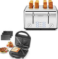 Aigostar Sandwich Maker Toaster 4 Slice 1.6 Wide Slot Stainless Steel Toasters with Bagel Reheat Cancel Defrost Function Panini Press Grill with Removable Non-stick Plates Grilled Cheese Maker