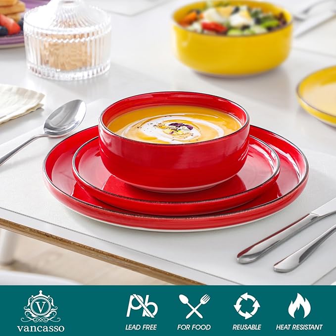 vancasso Bonita Stoneware Dinnerware Sets 12 Pieces Dishes SetPolished Round Plates and Bowls Set for 4 Dishwasher and Microwave Safe Multicolor