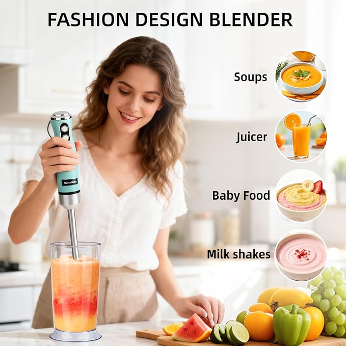 Hand Blender Powerful 4 in 1 600w Corded Immersion Blender Handheld with Stainless Steel Attachment Small Food Processor &amp Stick for Kitchen Emergen useful immersion blender
